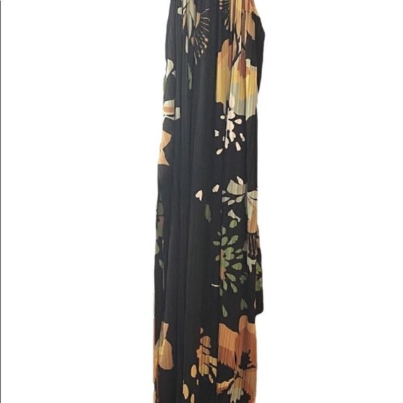 Suzanne Betro S Gray Floral Sexy Halter Accordion Flowy Flouncy Maxi Dress - Picture 3 of 14